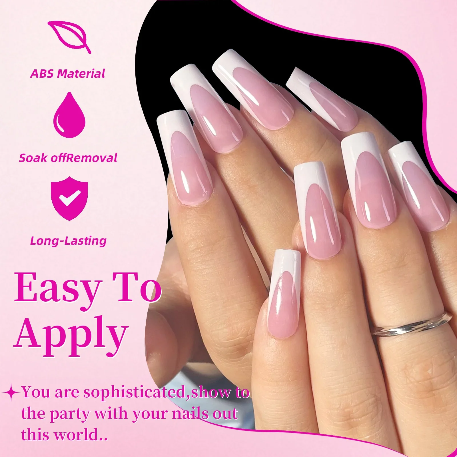 144pcs French Hand and Foot Wear Nail Set Short Square Shiny False Toenail Acrylic Full Coverage Suitable for Nails Salon