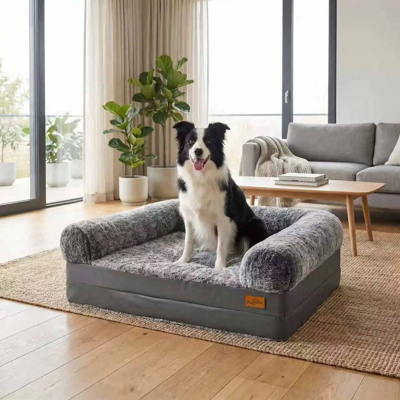 Bingopaw Human Size Dog Bed for Adults & Pets, Foldable Giant Dog Bed Mat with Scratch-Proof PU Leather Edge, High Density Foam Orthopedic Pet Couch Floor Bed, Washable Cover & Handles, 71