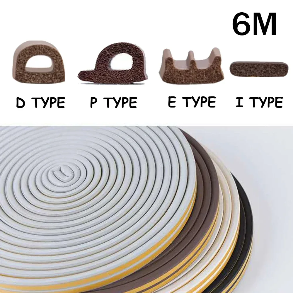 6M/12M Door Seal Strip Diep Self-adhesive Draft Stopper Tape Window Weather Stripping Insulation Noise Rubber Sealing Strip