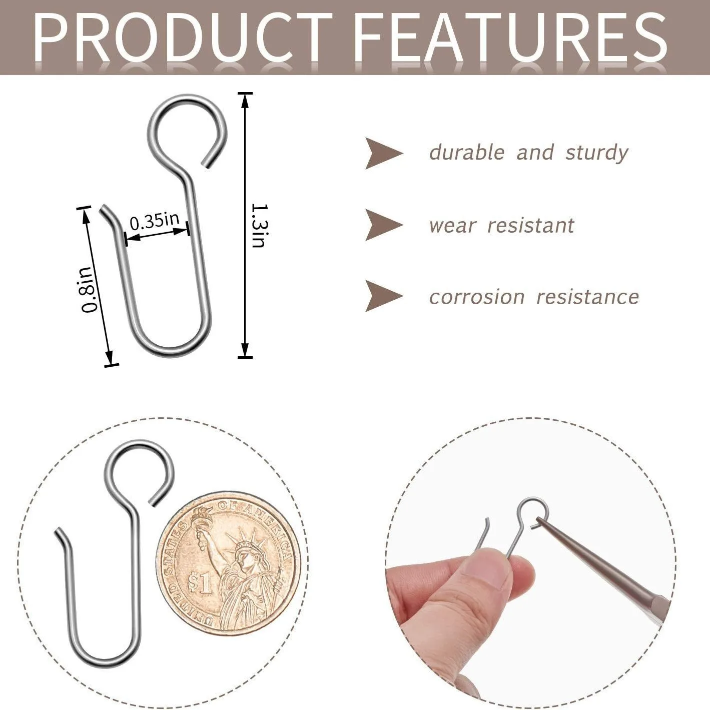 100 Pcs Silver Metal Curtain Track Hooks S Shaped Curtain Metal Drape Wire Hooks for Ceiling Drape Track
