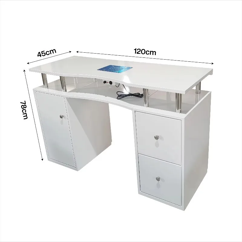Luxurious professional marble countertop for nail salon, white nail table, equipped with vacuum cleaner and LED lights