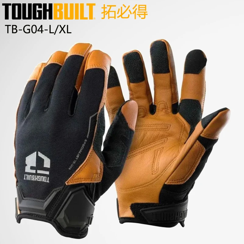 TOUGHBUILT TB-G04-L/XL Mid-duty Gloves Specialist Touch Screen Watch Cutout Padded Palm Genuine Leather Protective Gloves