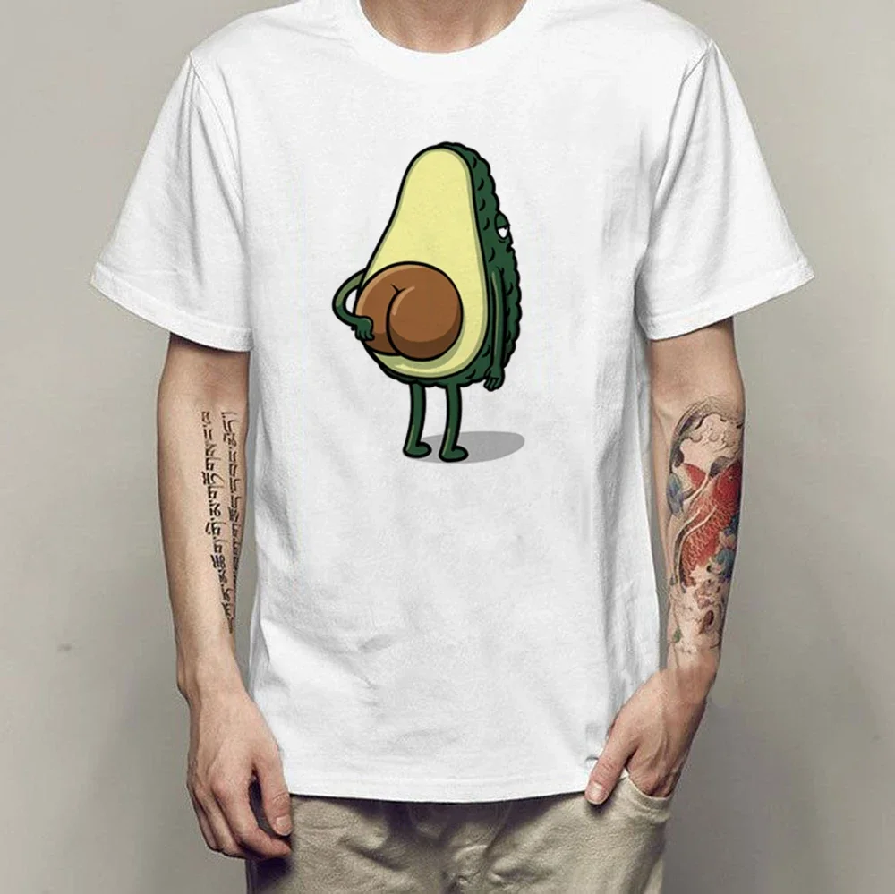 Harajuku Hip Hop Style Men White T-shirt Creative Funny Avocado Ass Graphic Tee Summer Casual Comfortable O-neck Tshirt Men