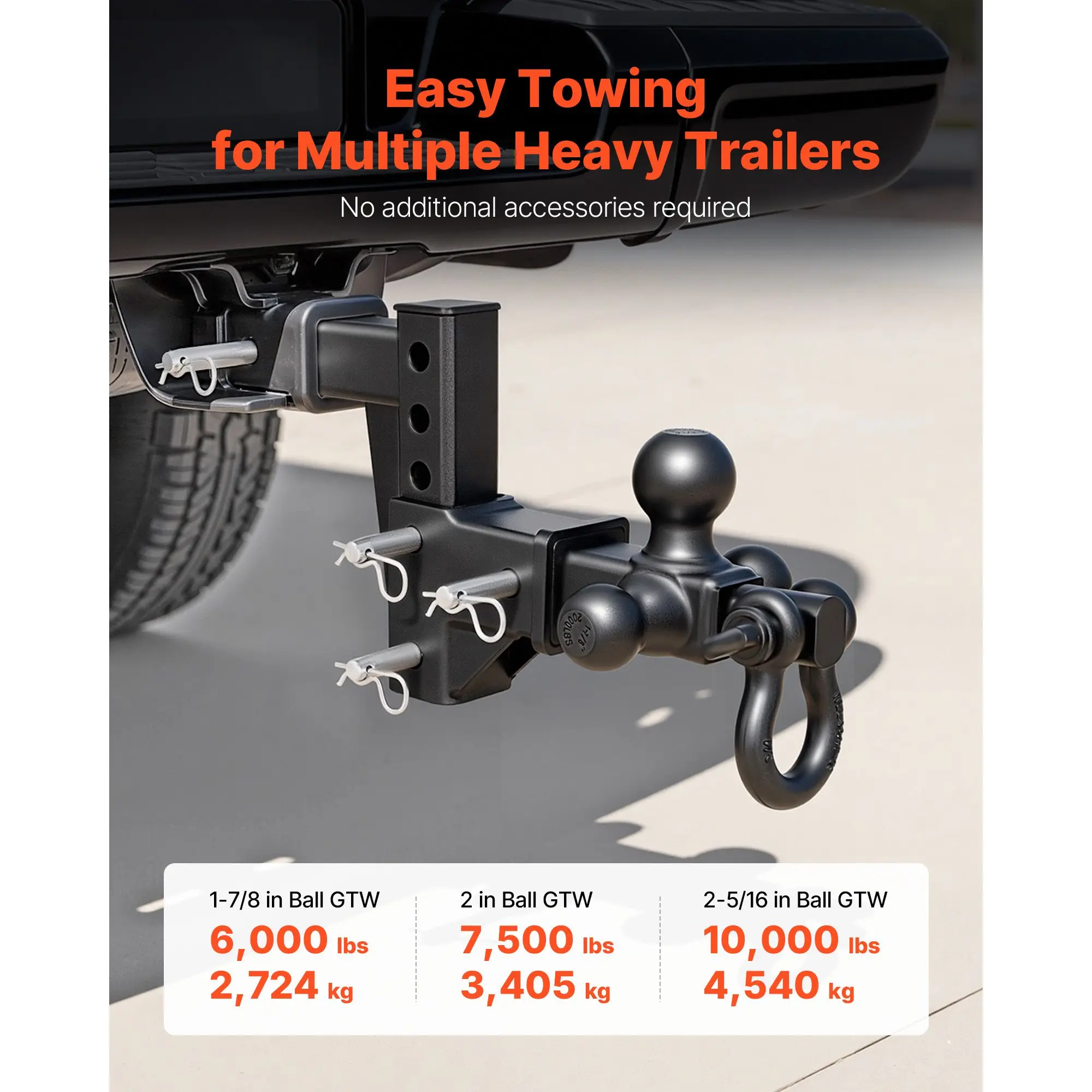 

Trailer Hitch Tri Ball Mount with D Shackle, Fit 2 Inch Receiver, 1-7/8 Inch, 2 Inch and 2-5/16 Inch Balls, 10000 lbs GTW, 6 Inch Drop, Towing Hitch for RVs, Off-Road Vehicles and Trucks