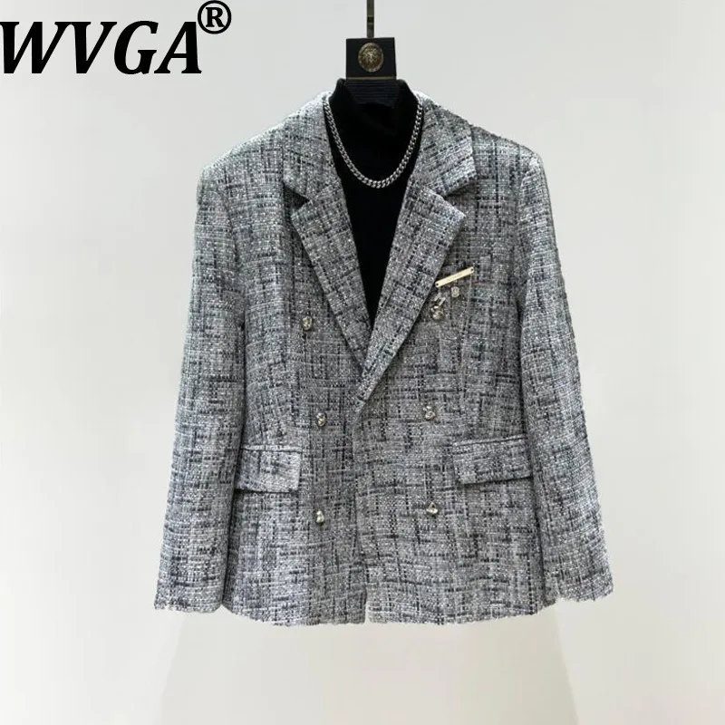 

WVGA Autumn Winter New Man Tide Plaid Trendy Long Sleeved Blazers Niche Chic Casual Turn-Down Collar Suit Jackets Ins Y2K W13562