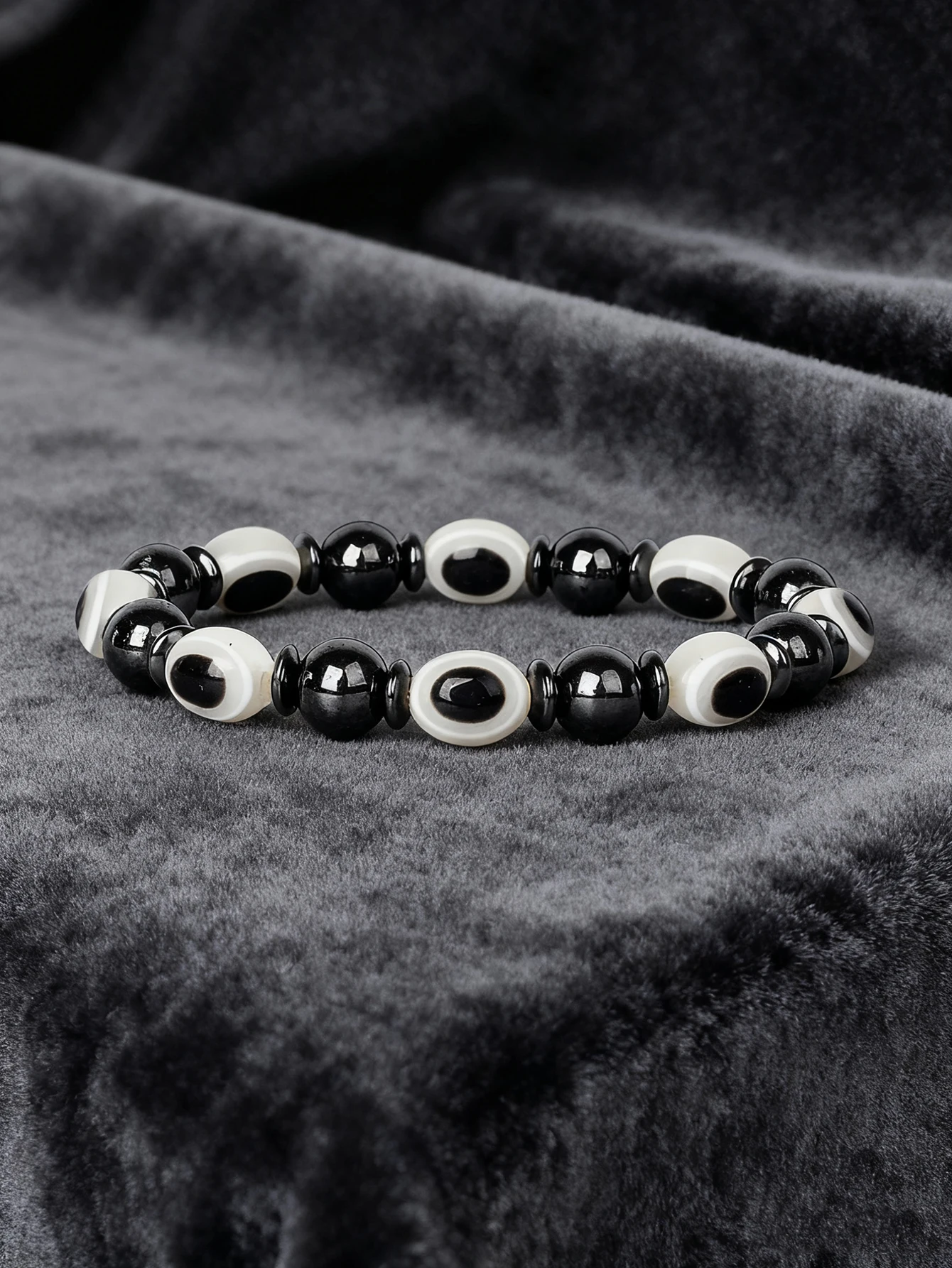 

Natural Stone Bracelet Hematite & White Evil Eye Beads for Energy Protection Reiki Charm Grounding and Spiritual Healing Jewelry