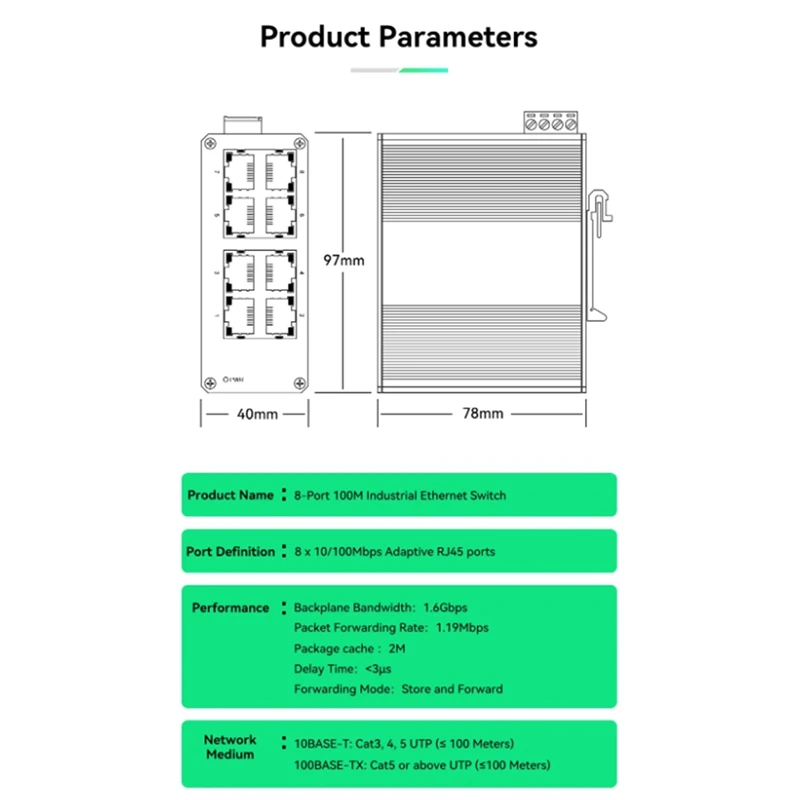 

8-портовый промышленный коммутатор 100M, миниатюрный, для Ethernet-сетей, горячая распродажа, в наличии