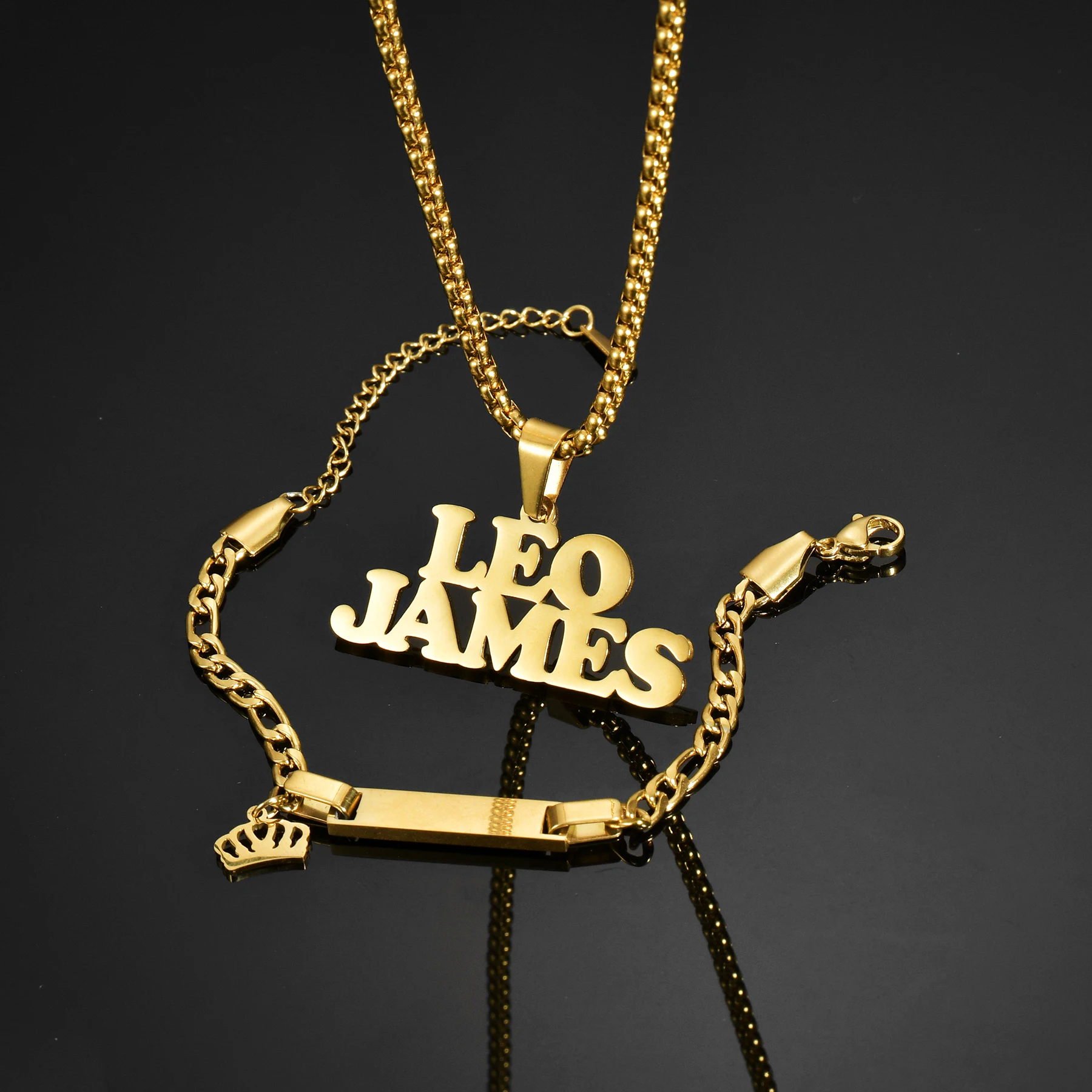 Haiyufly Personalisiertes Namens-Halsketten-Armband-Schmuckset für Frauen, Edelstahl, personalisierte Krone, Herz, Halsband, Kette, Geburtstagsgeschenk