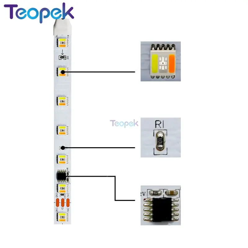 FW1906 RGB+CCT Addressable LED Strip 5050 SMD 5 Colors in 1 Chip 60 LEDs/meter RGBWW Magic Full Colors Flexible Tape DC24v