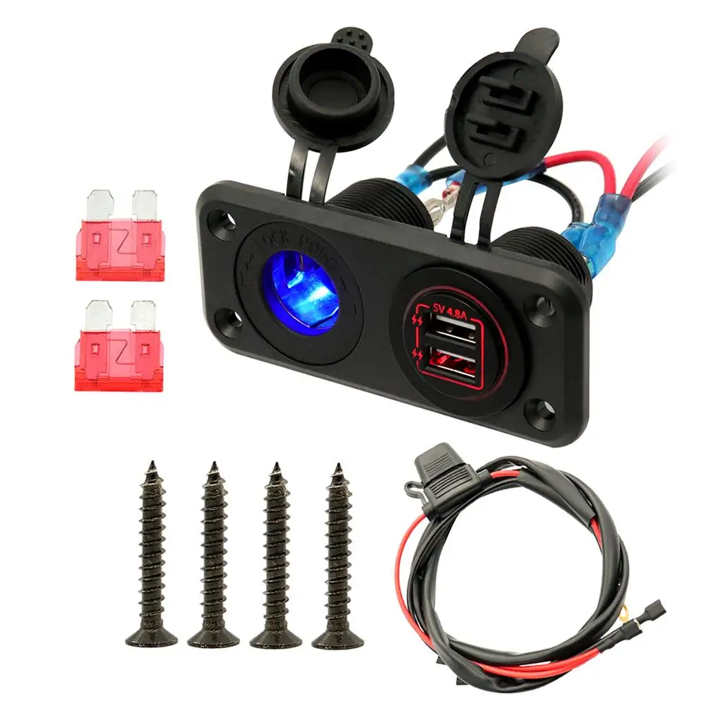 IP65 Waterproof Dual USB Car Charger Socket Panel Quick Charge 5V 4.8A for Boat Marine RV Auto