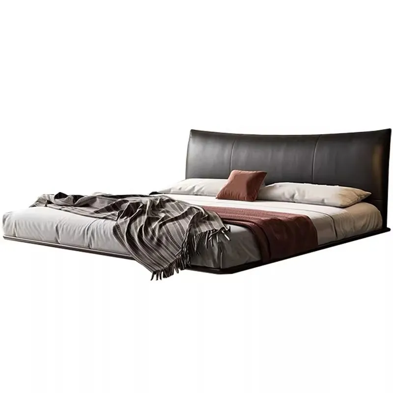 

Italian minimalist leather floating flush bed modern bedroom double bed