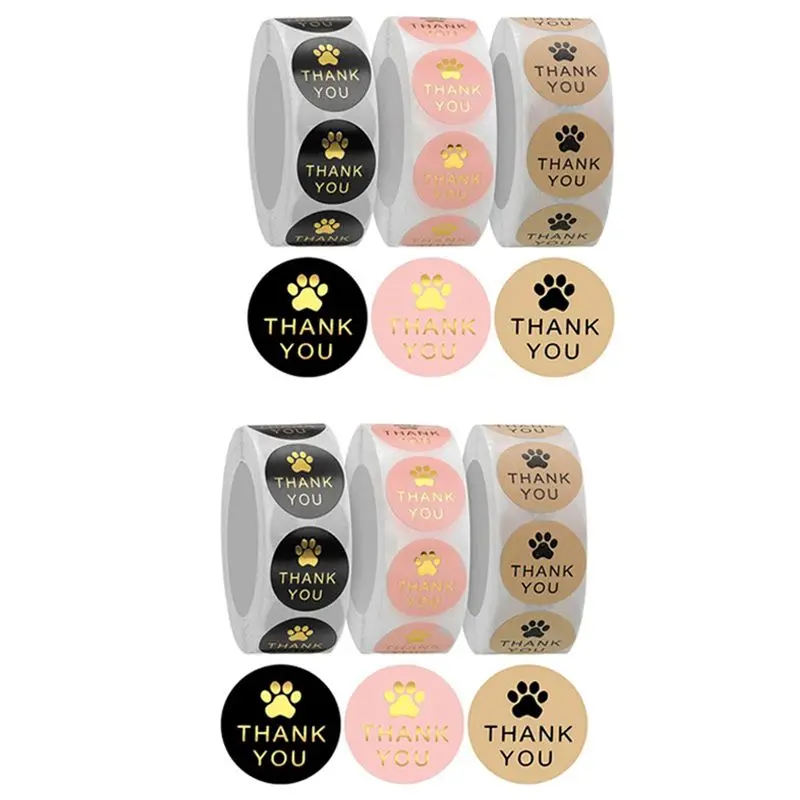 Classic-3000 Pcs Round Kraft Paws Print Thank You Labels Stickers, Dog Claw Print Labels, Present For Sealing And Decoration