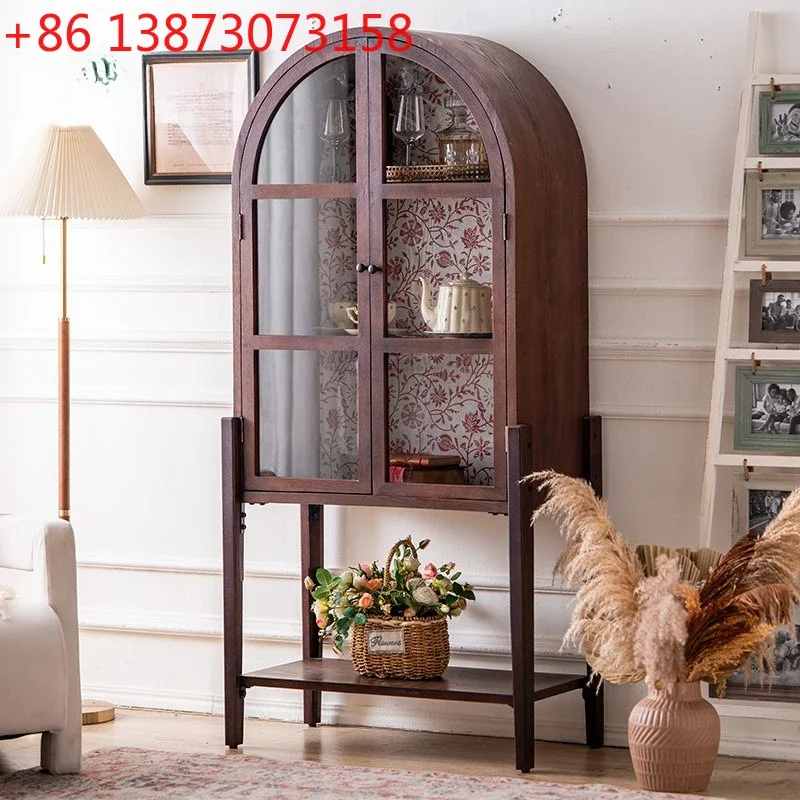 medieval style high-footed restaurant, side cabinet, living room decoration arched cabinet, solid wood antique homestay store di