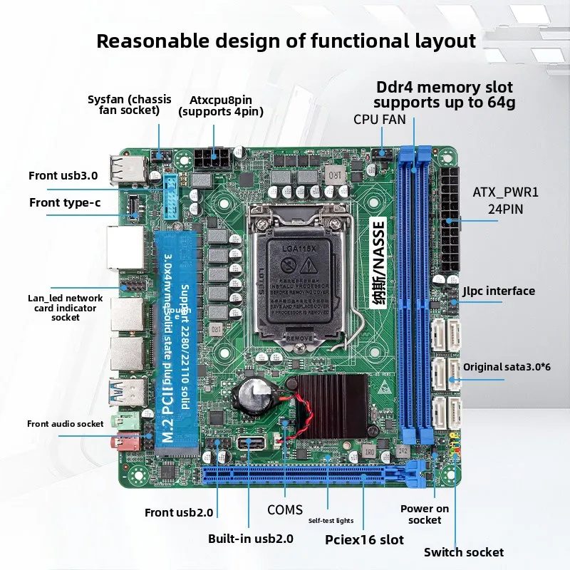 Black ITX B560 Main Board 6 SATA Interfaces Support 10/11 Generation CPU Mini PC Storage and Router Industrial Board
