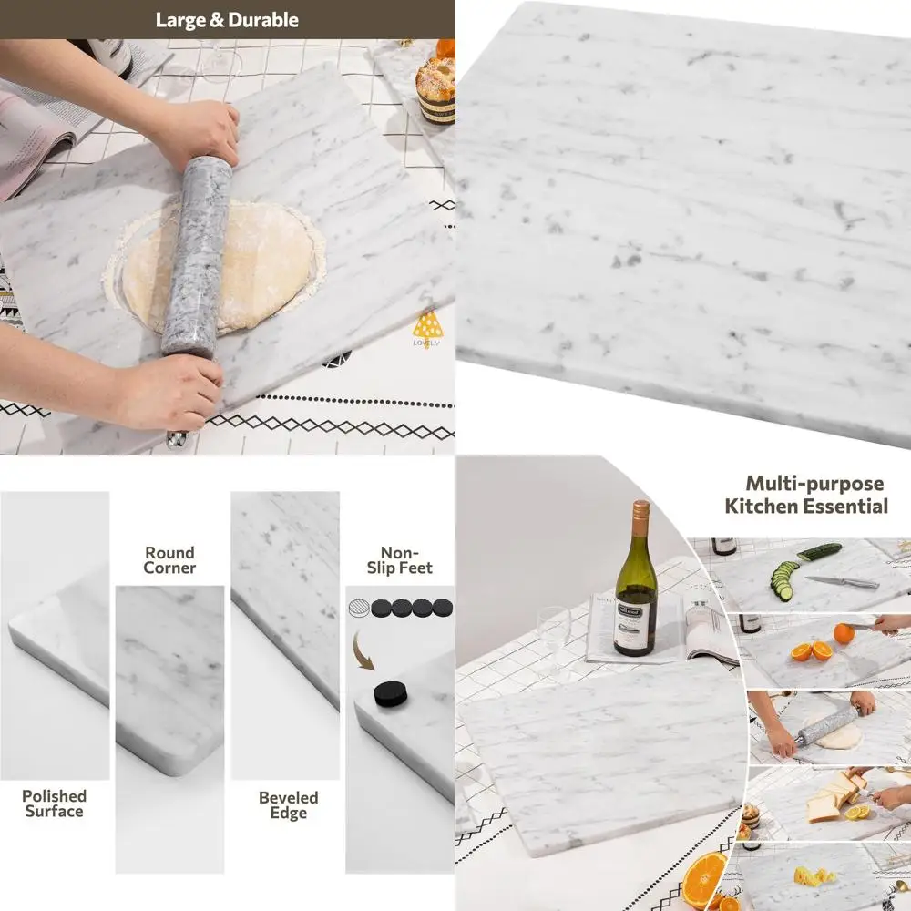 

Кухонная мраморная разделочная доска, 16x20 дюймов, нескользящая, идеально подходит для выпечки, сыра, мячей, шоколада, белого цвета с серыми венами