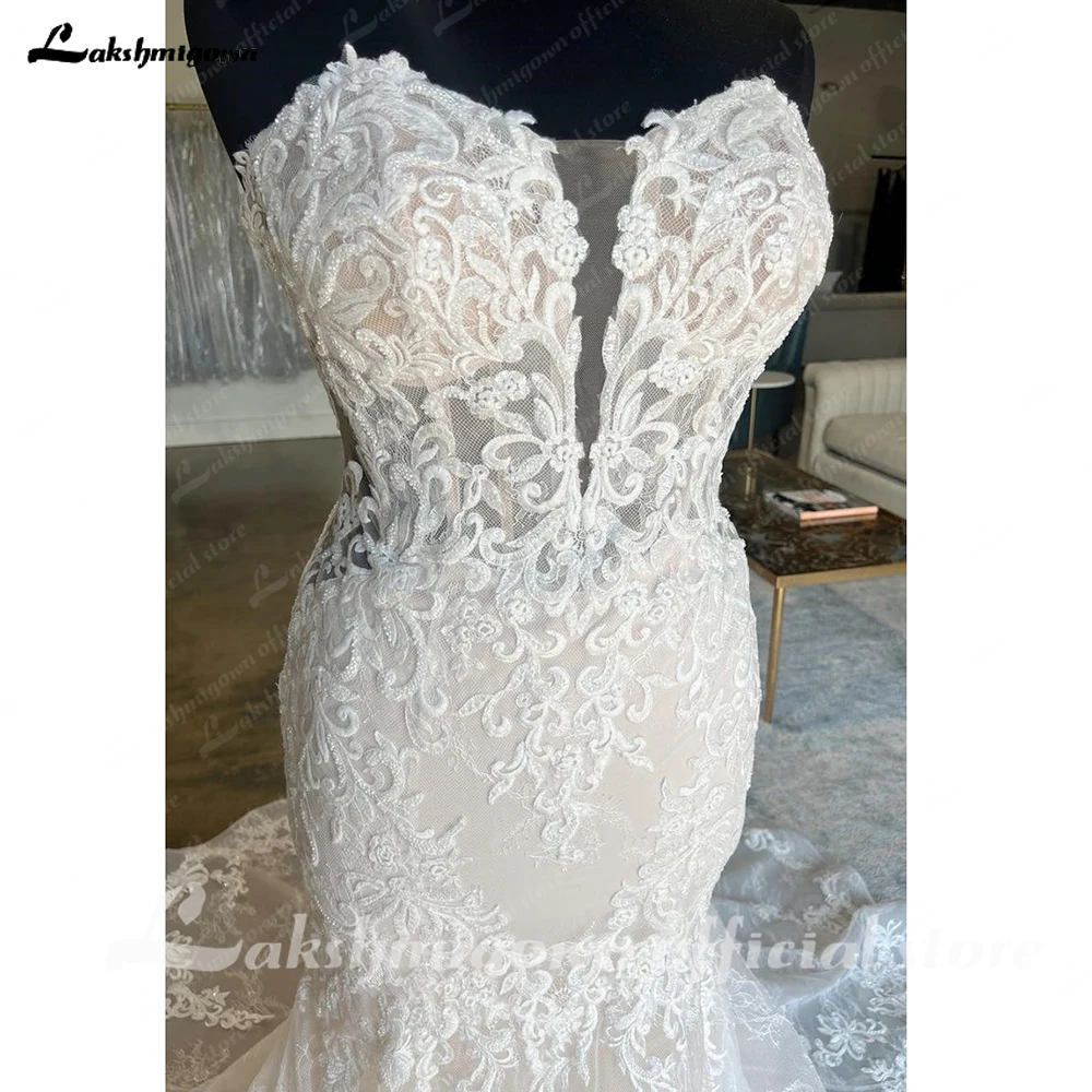 Lakshmigown-vestido de novia con Apliques de encaje para mujer, traje de sirena/trompeta con escote Corazón, corte sirena, 2024