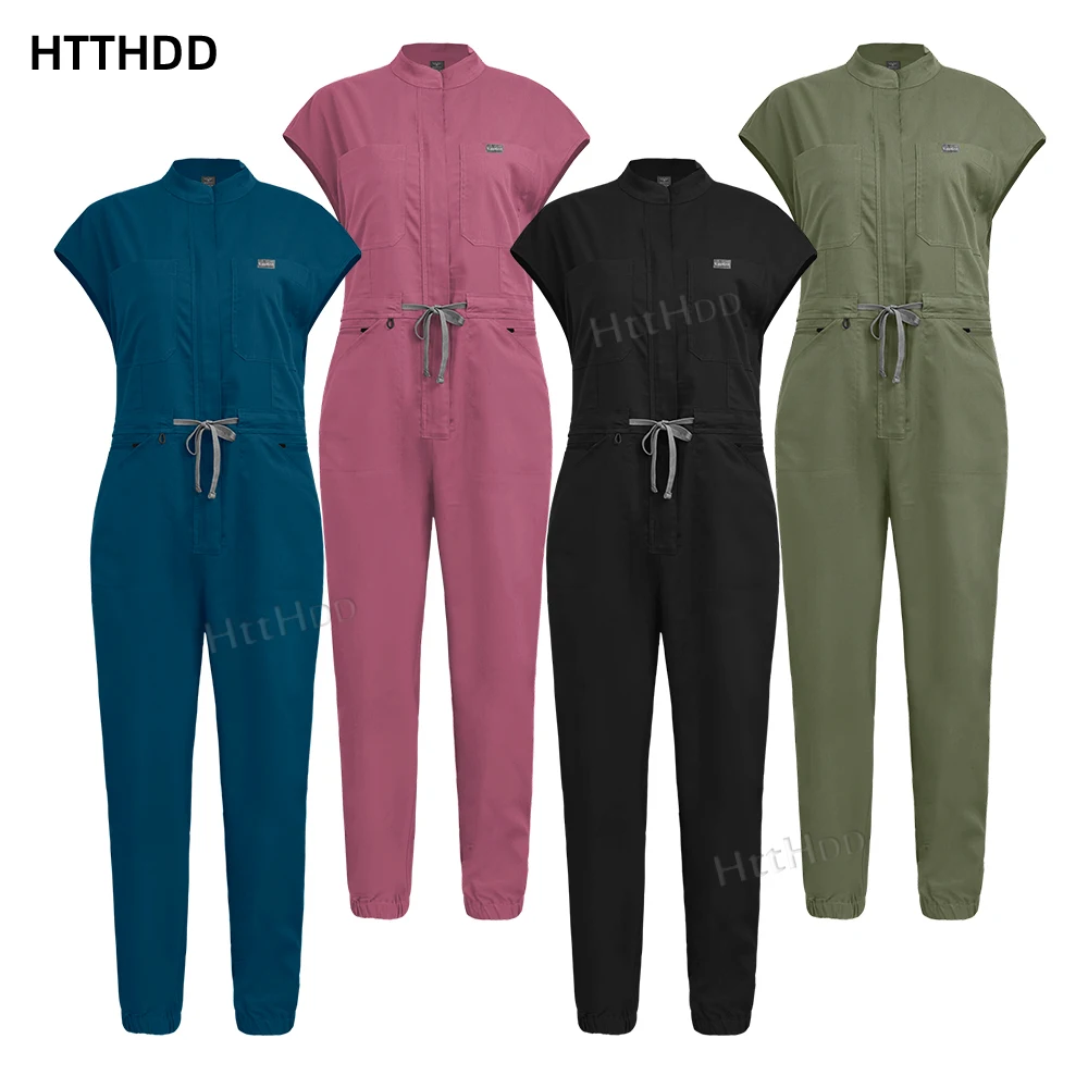 Fashionable Nurse Uniform Dentist Scrub Hospital Uniform Solid Color Unisex Surgical Gown Healthcare Pharmacy Workwear Jumpsuits