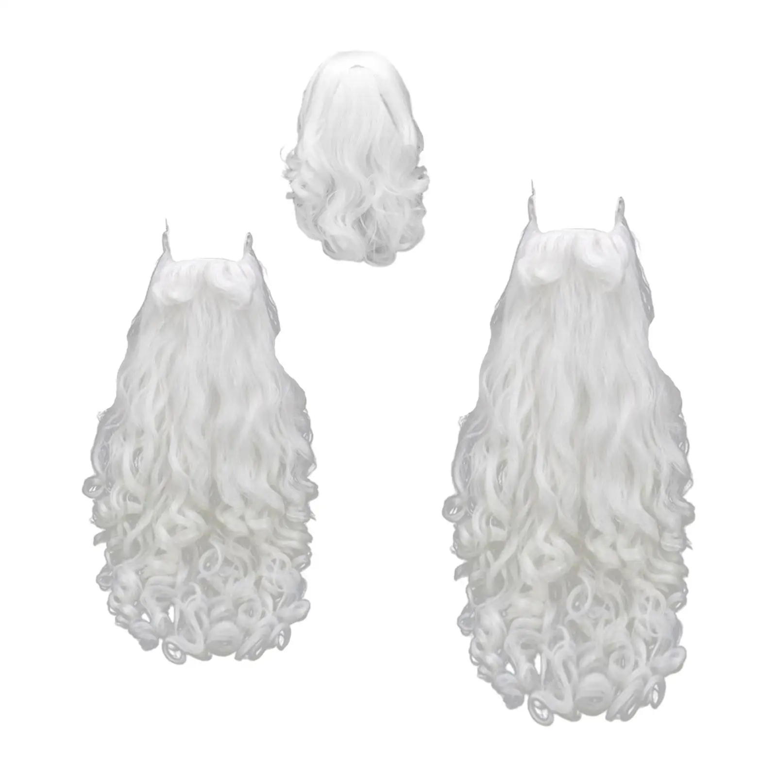 Santa Wig and Beard Cosplay White Long Santa Costume Accessories Curly Hair Wig Santa Wig Beard for Role Playing Themed Party