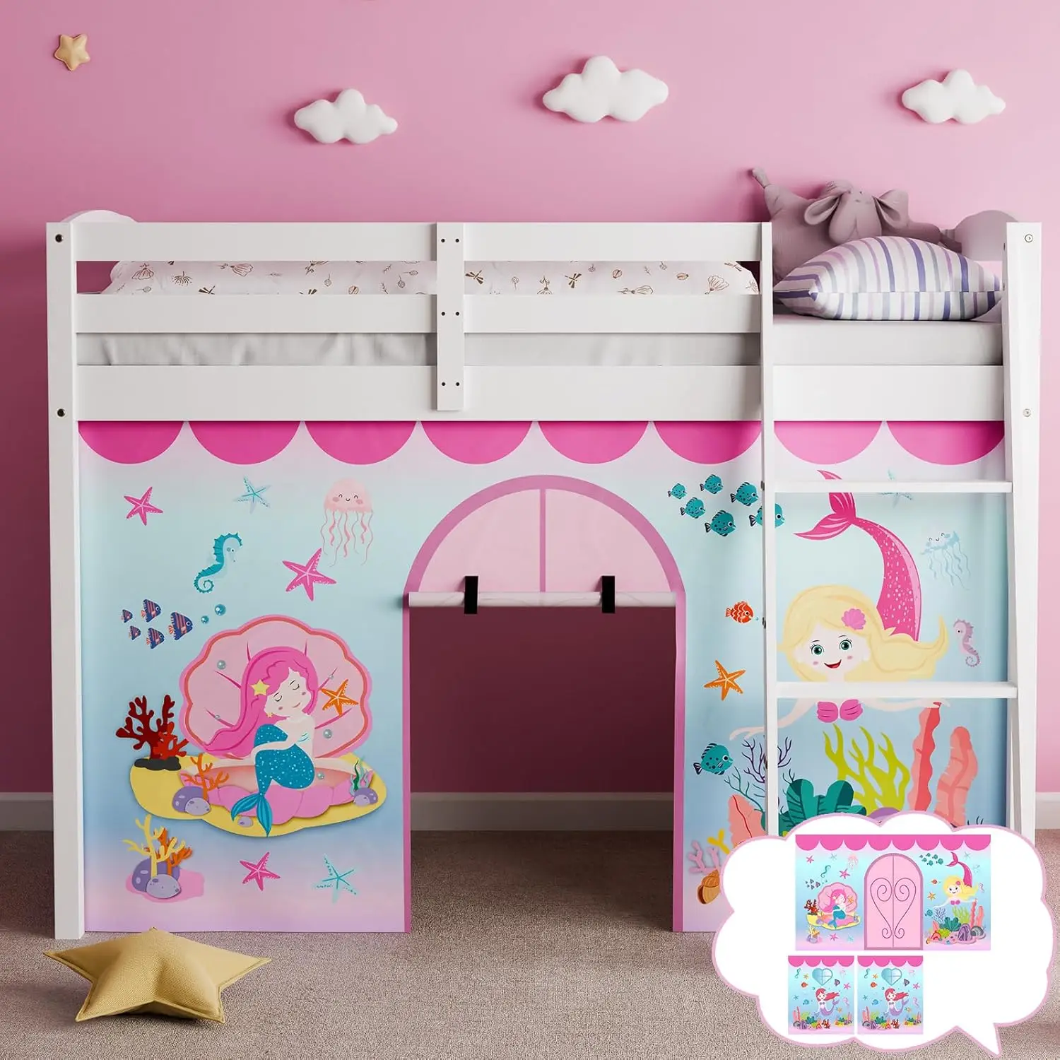 

Customizable Mermaid Bunk Bed Curtains - 3PCS Set for Kids' Imaginative Play