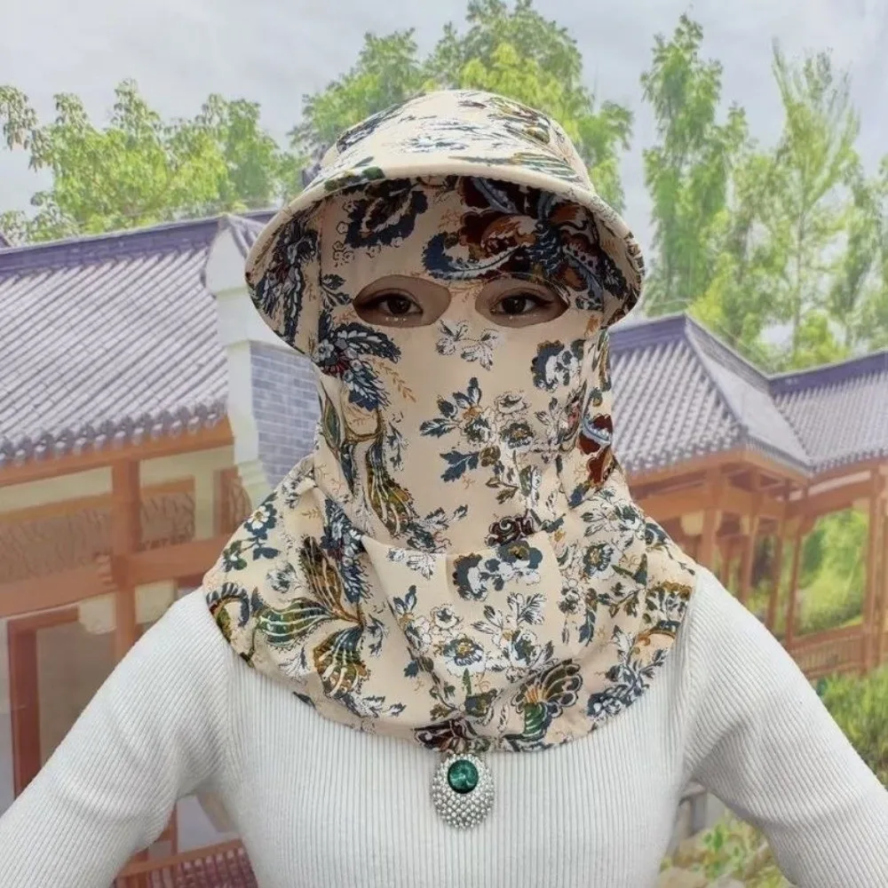 Leisure Hat Breathable Tea Picking Sun Hat Floral Foldable Wide Brim Hat Lightweight Full Coverage Face Cover Hat Gardening