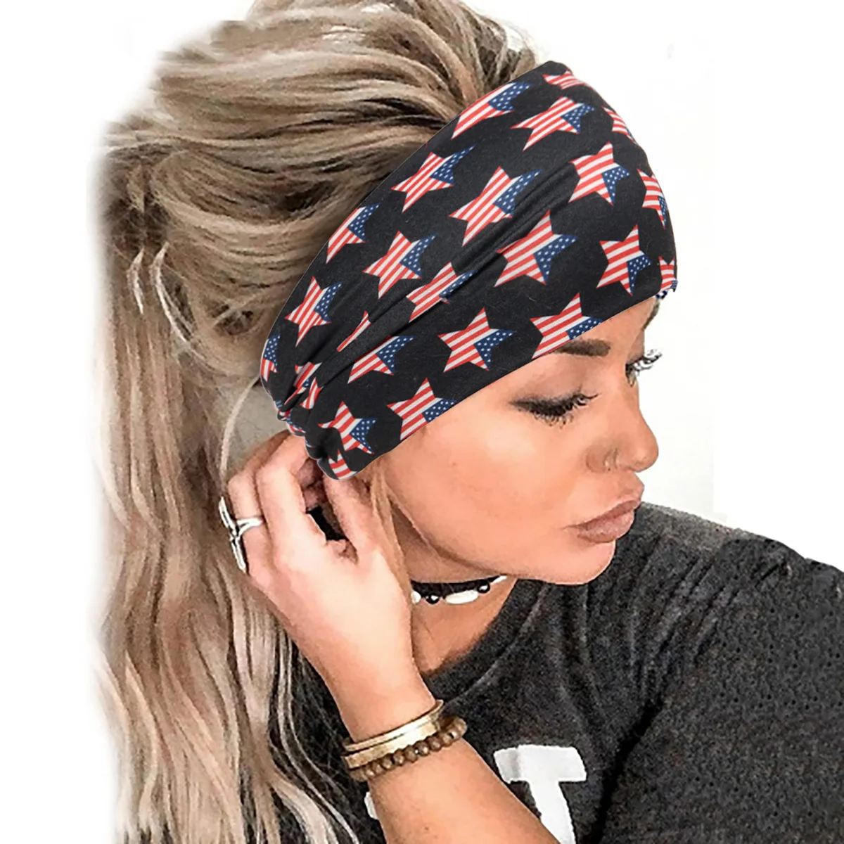 Wide Bandana headbands for Women Boho Bandeau Headbands Knot Hair Scarf Bands Stretch Floral Printed Non Slip Headbands Elastic