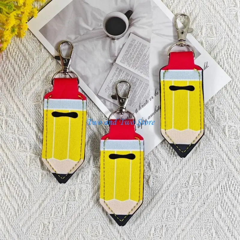 HX6F Lightweight Portable Lipsticks Holder With Pencil Design Creative Print Keychain For Daily Convenience And Travel