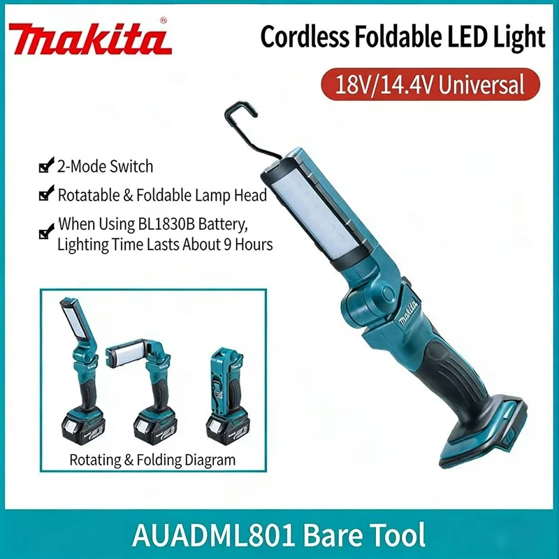 Original Makita 18v 6.0 mA battery plus 3A charger, DML801 convenient foldable led lamp set outdoor lighting car maintenance