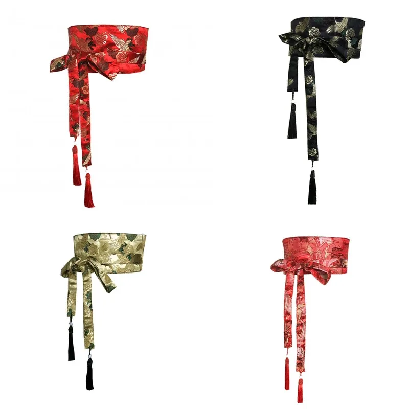 2023New 15 ألوان الرجعية اليابانية الملابس التقليدية حزام للمرأة التطريز أوبي حزام كيمونو الأزهار طباعة الملحقات