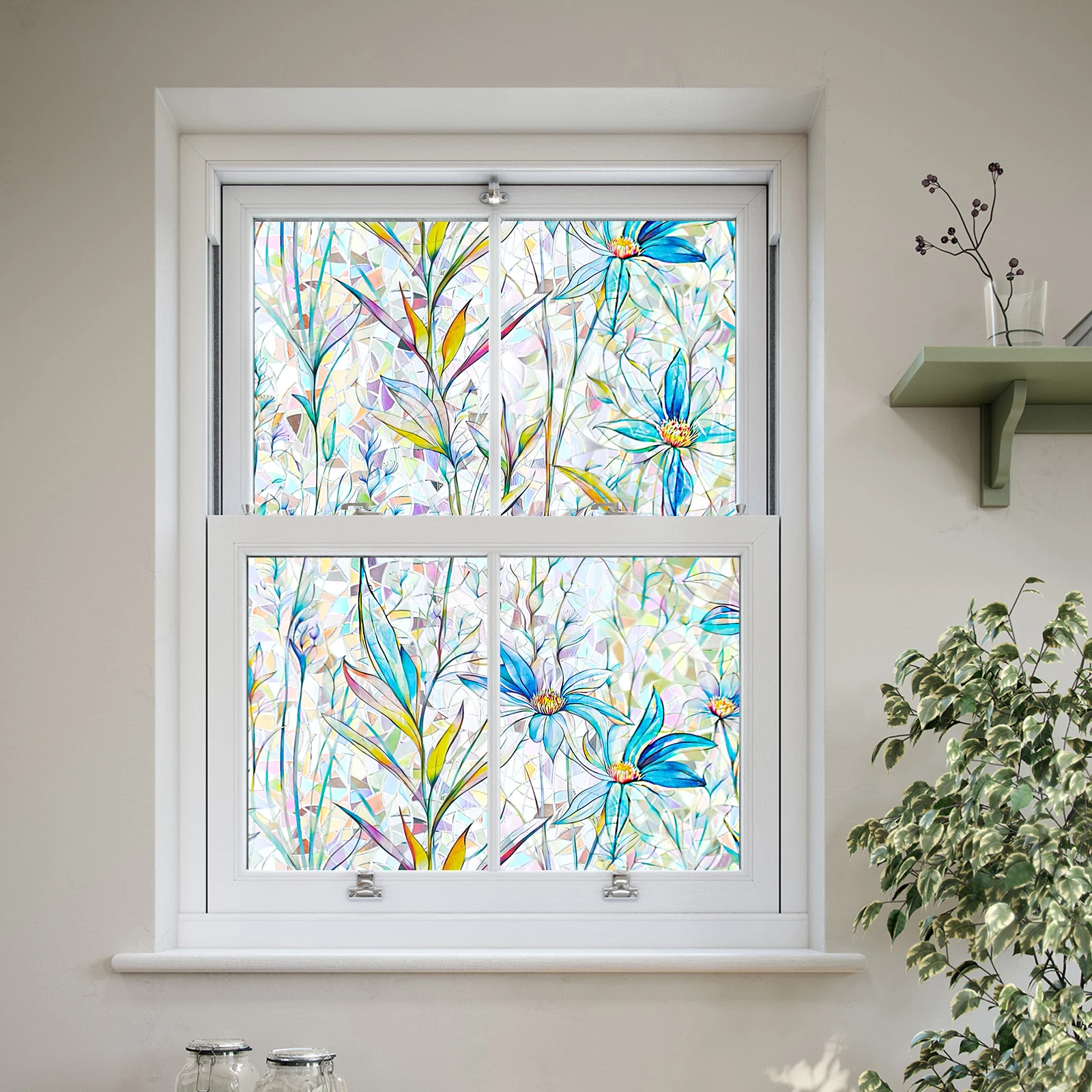 Stained Glass Cling Tint Removable & Reusable Stained Glass Privacy Film Non-Adhesive Decorative Window Sticker for Home Office