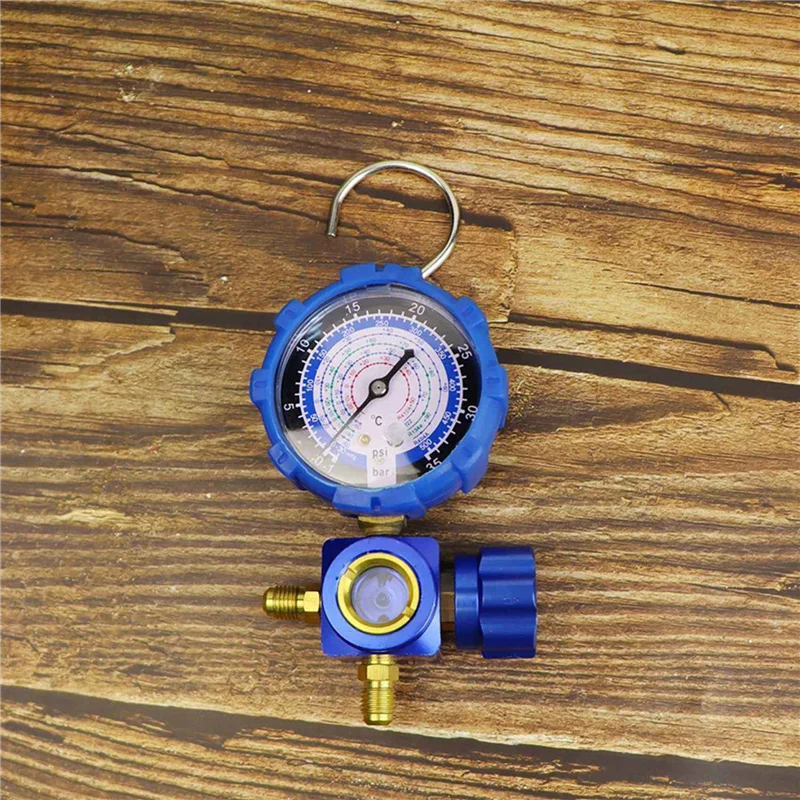 R410A R22 R134A 냉매용 2X 에어컨 게이지 시각적 거울이 있는 매니폴드 게이지 압력계 밸브 500Psi 블루