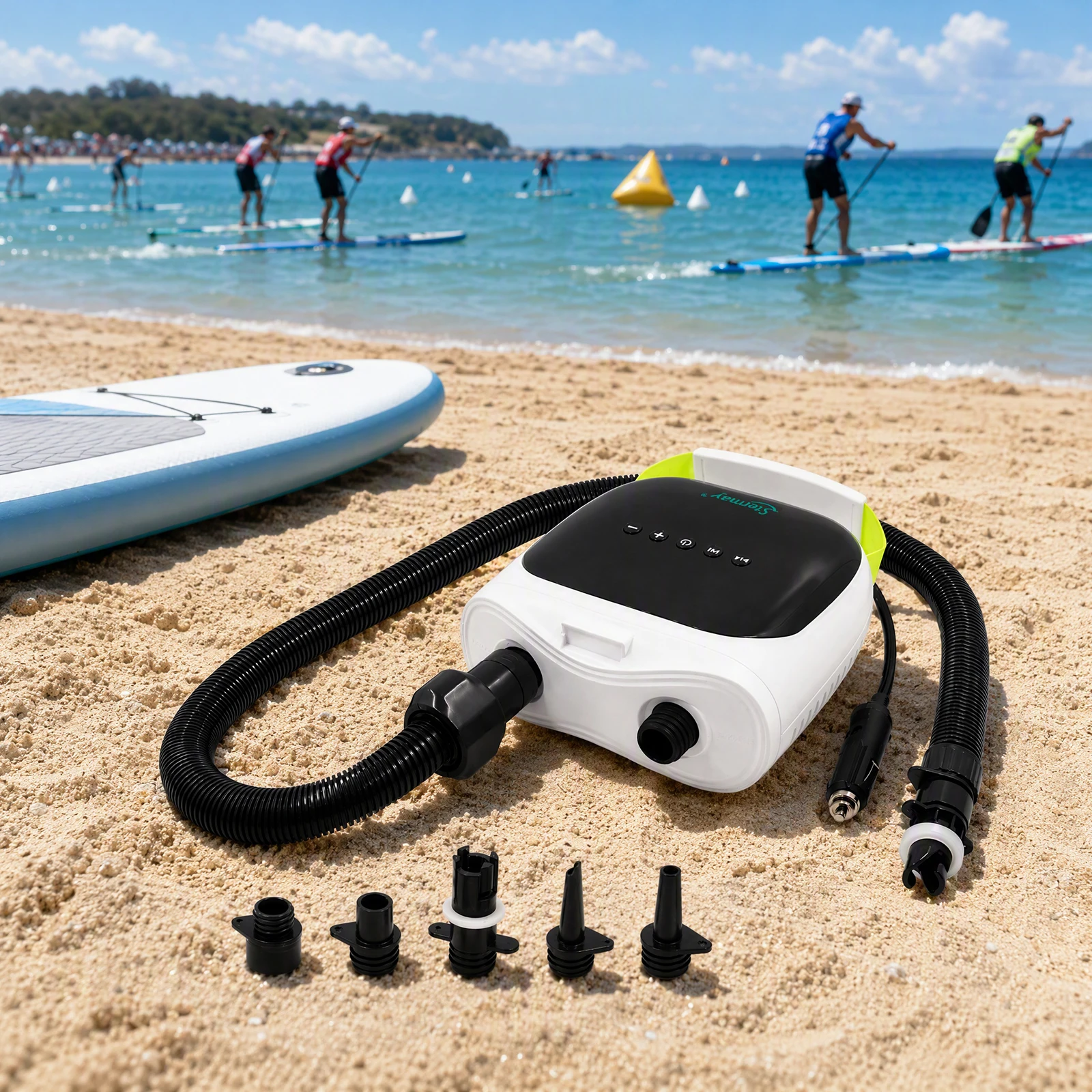 Electric Air Pump 20PSI Paddle Board Pump with 6 Nozzles Inflator Pump Auto-Off for Inflatable Paddle Boards Boats Mattress