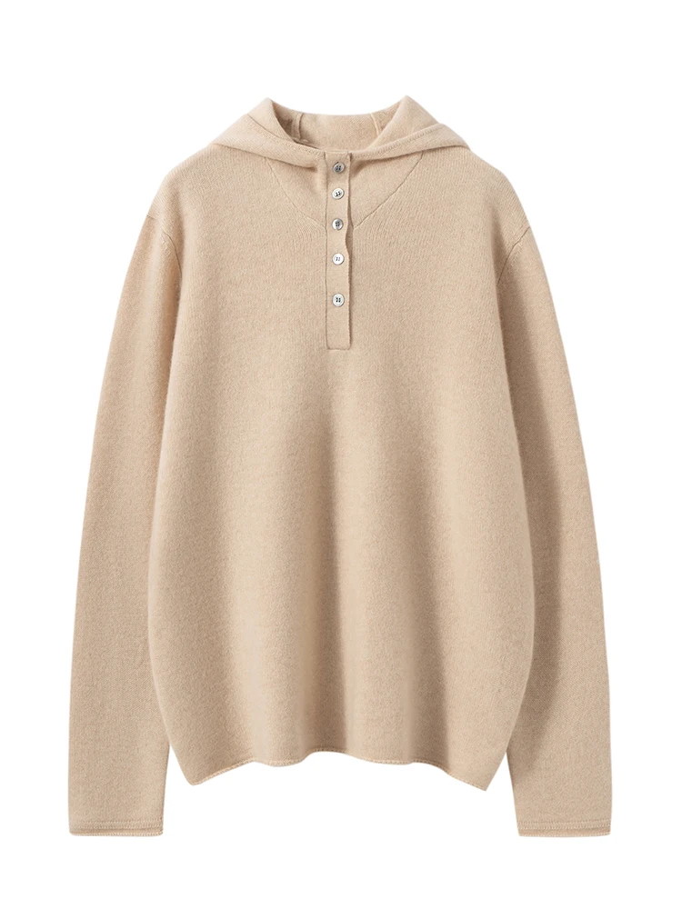 Tloml novo feminino 100% caxemira malha com capuz pulôver camisola casual estilo solto malhas de caxemira outono inverno macio quente topos