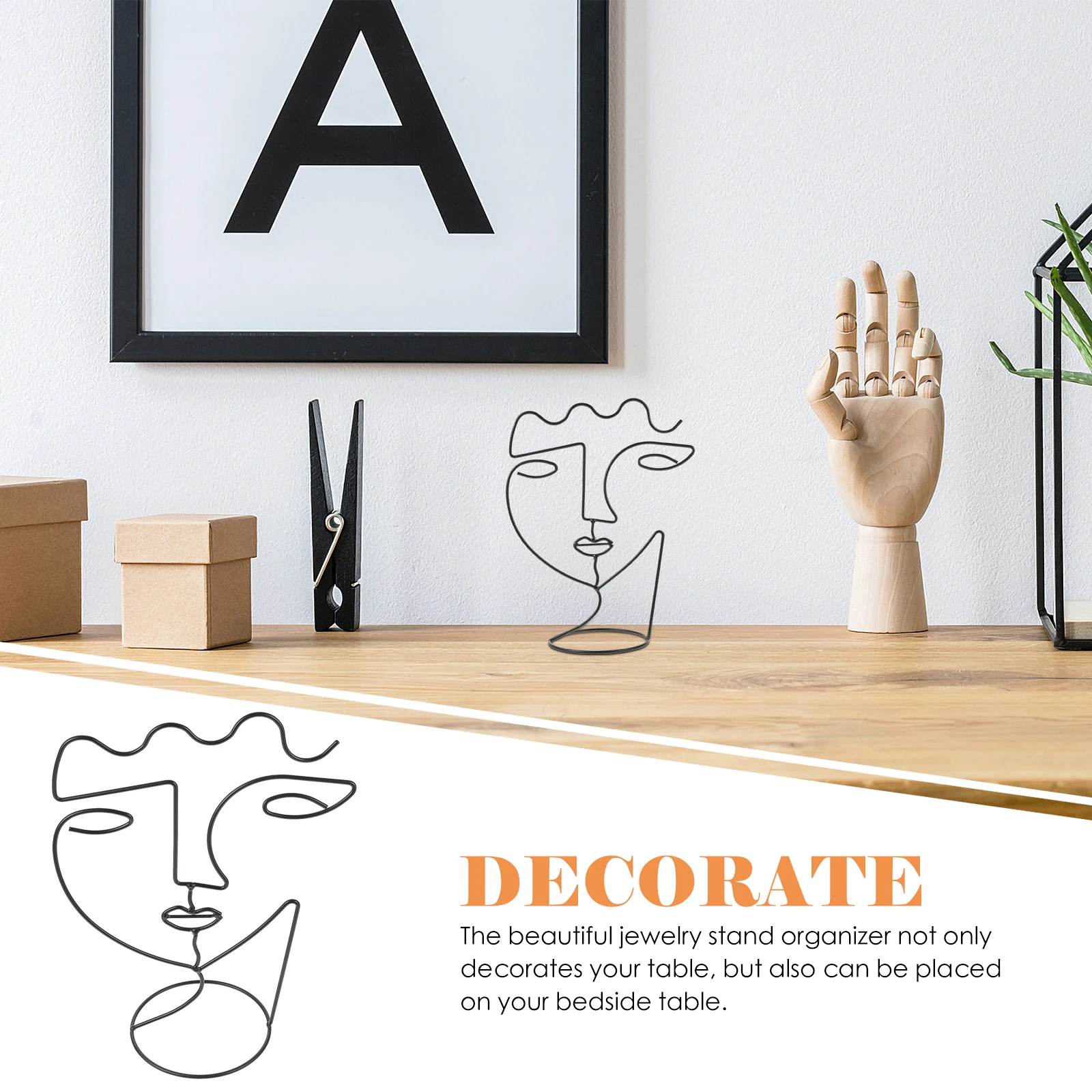 Nordic Abstract Iron Artist Face Desktop Metal Black Large Size Sieraden ganizer Rack Earring Display Home Storage Solution