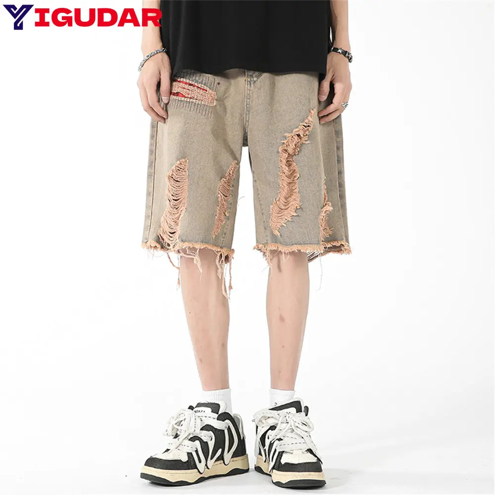 

Ripped Denim Shorts for Men Summer Ins Fashion Five-Point Pants Vintage Jeans Streetwear Male Trousers Casual Bottoms y2k