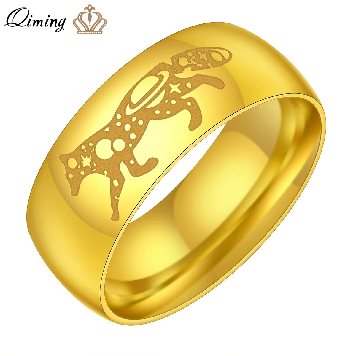 QIMING Handmade Running Fox Rings For Women Saturn Space Inside The Fox Viking Animal Jewelry Stainless Steel Ring