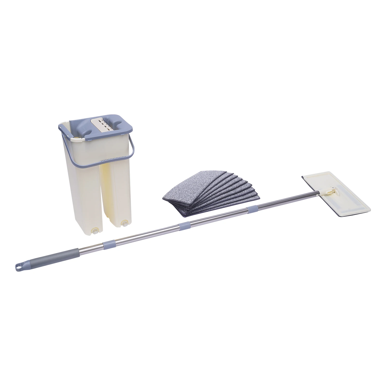 Flat Squeeze Mop Bucket Microfiber Mop Wringing Floor Clean Hand Free + 10* Pads Available for Dry and Wet Use Unique Drainage