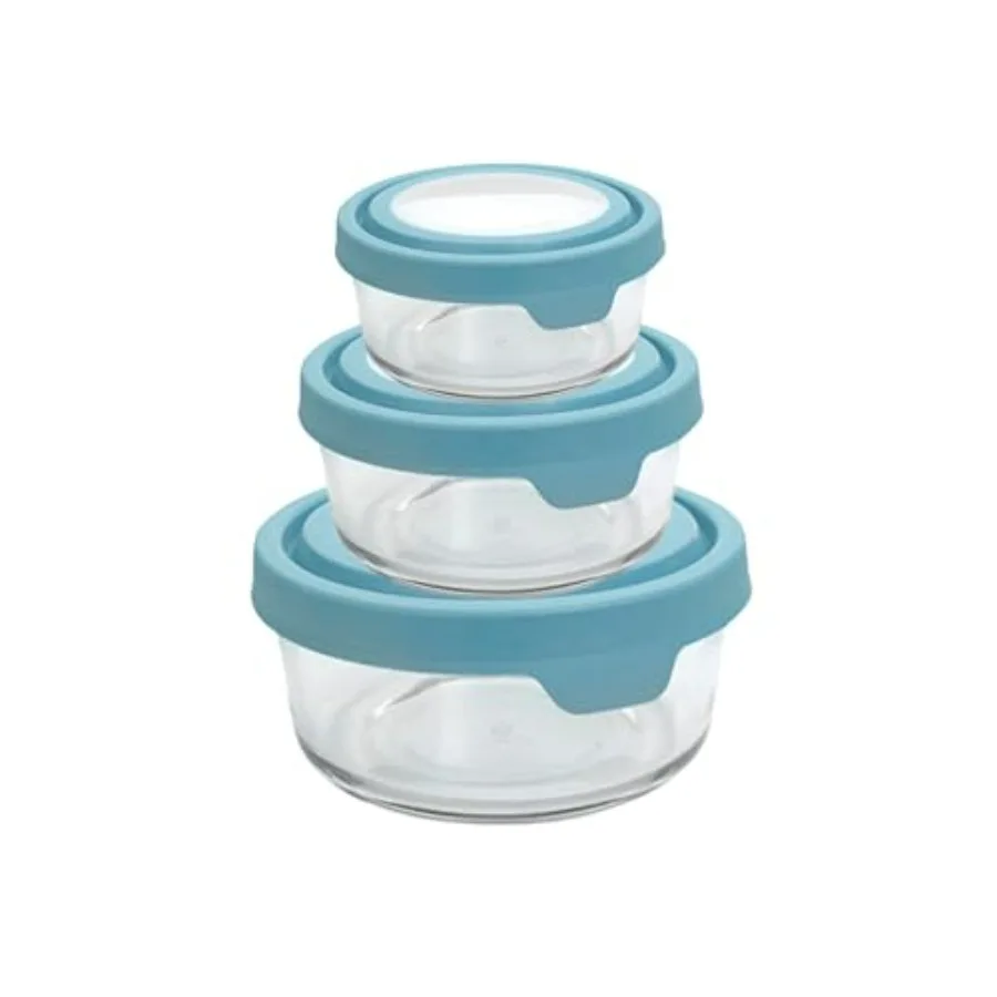

TrueSeal Round Glass Food Storage Containers with Airtight Lids in Mineral Blue 6Piece Set Including 3 Containers with Secure S