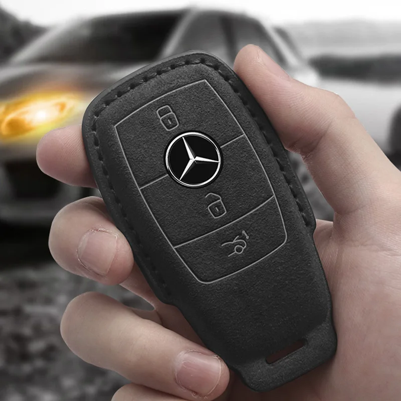 Leather Car Key Case For Mercedes Benz A C E S G Class GLC CLE CLA GLB GLS W177 W205 W213 W222 X167 AMG Fob Suede Accessories