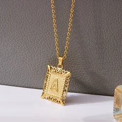 Stainless Steel 26 Letters Necklace New Trendy A-Z Alphabet Gold Color Square Pendant Necklaces For Women Wedding Birthday Gifts