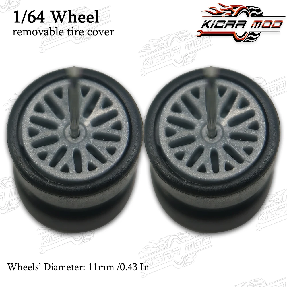 1/64 RLC Premium Wheels with Rubber Slick Tires for Hot Wheels Multi Spokes Model Car Refitting Parts D:11mm (1 Set)