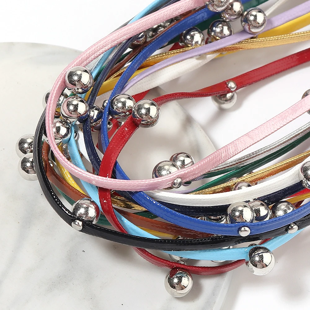 5 Yards 3mm PU Leather Cords With Beading Colorful Pressing Strip Leather Rope DIY Boho Leather Bracelet Punk Choker Necklace