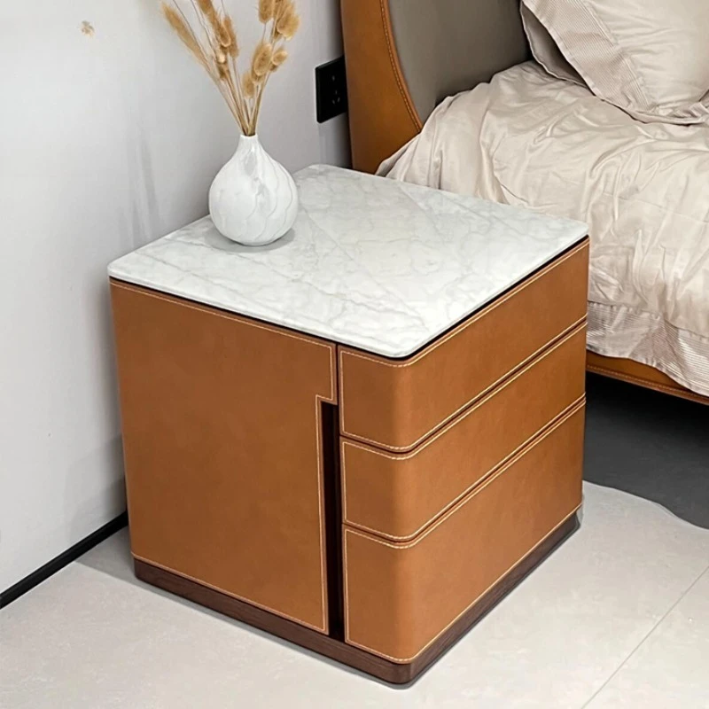 

Bedside table, next to the modern luxury wood marble brown bedside table