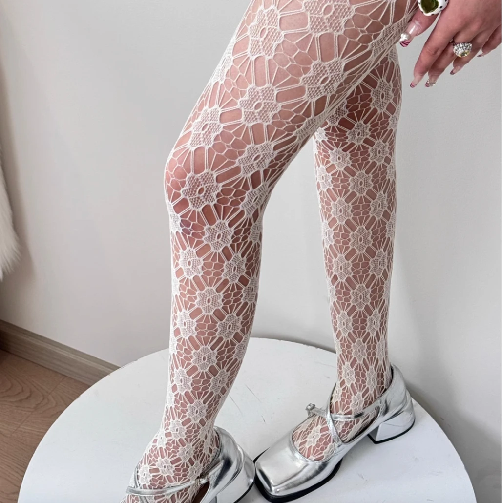 Women's White Tights Sexy Thigh High Bodystockings Sun Flower Breathable Legging Plus Size High Waist Pantyhose femme collants