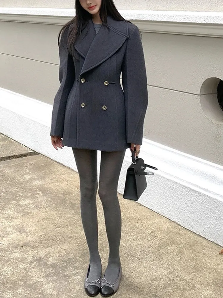 Spring 2026 Women's Woolen Suit Jacket with Double Row Buttons Hourglass Waist Design Casual Style Fashionable Slimming Outer...