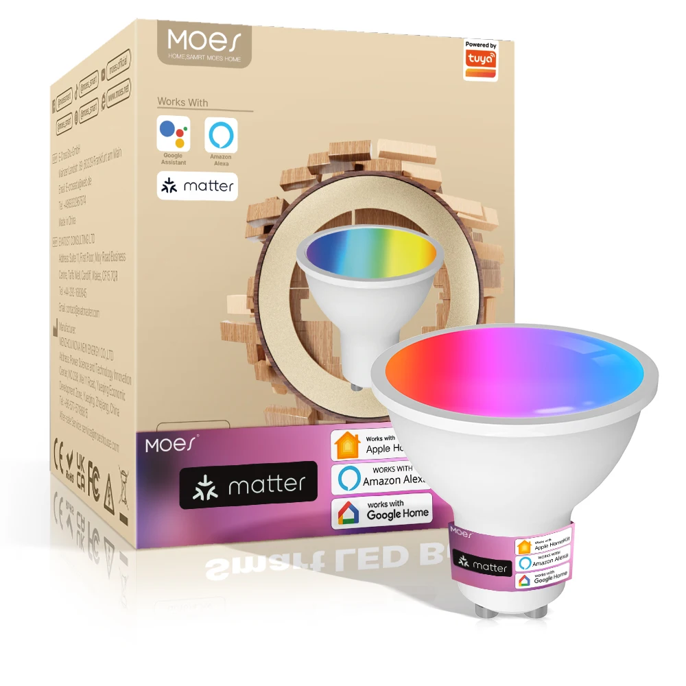 Moes Tuya Materie WiFi Gu10 Smart Glühbirne dimmbar LED-Licht 16 Millionen RGB C W Farben Kerze Lampe Sprach steuerung Alexa Google Home