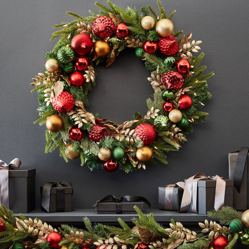 B-M Christmas wreath 50/60/80 CM door hanging rattan ring 2.7 meters rattan, Christmas tree window Christmas decoration supplies