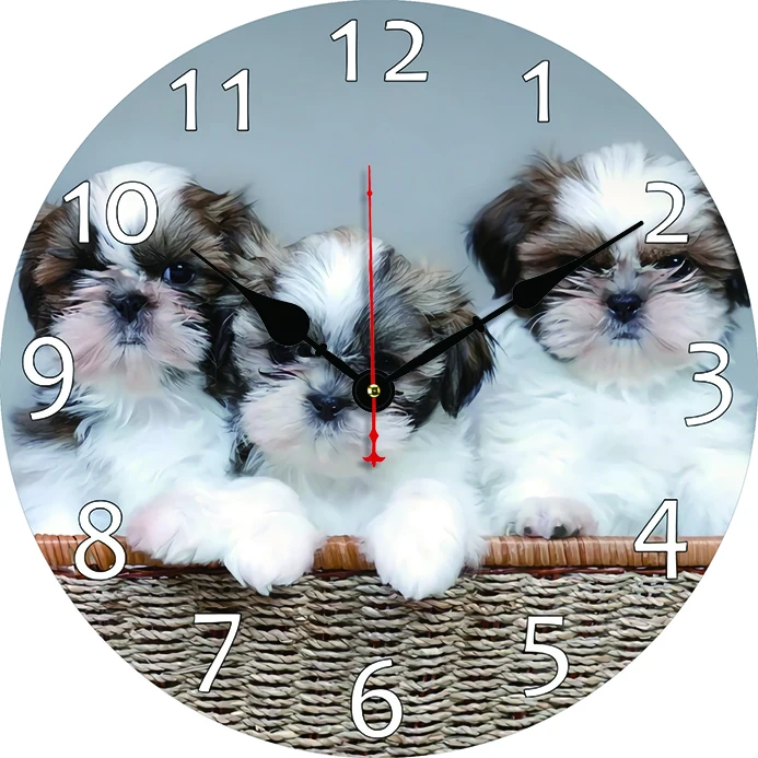 Dog Wall Clock Kitchen Decor Wall Art Silent Non Ticking Large Round Wall Clocks For Living Room Bedroom Office