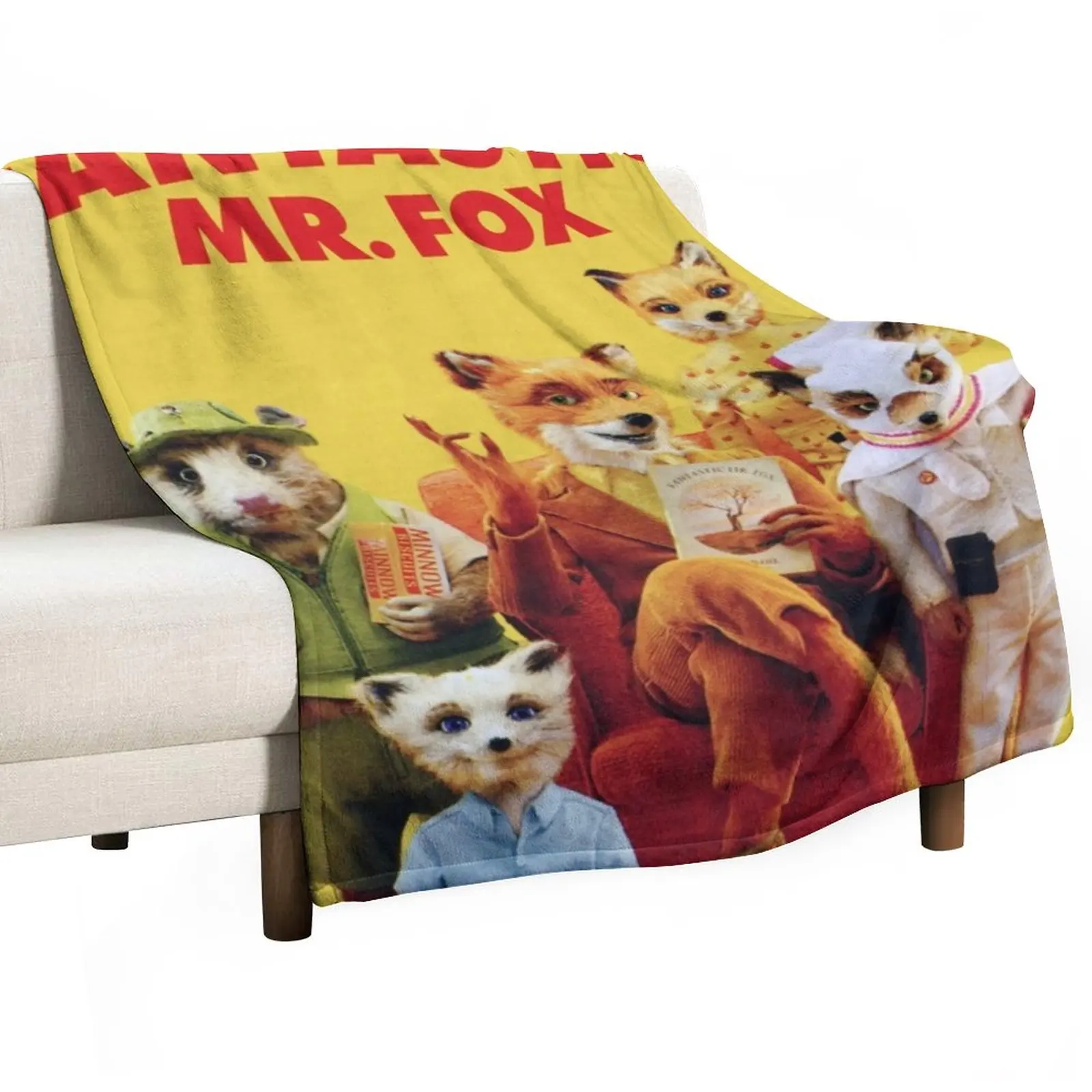 

fantastic mr fox family yellow Throw Blanket Tourist Blanket Cute Blanket Plaid sofa bed Weighted Blanket