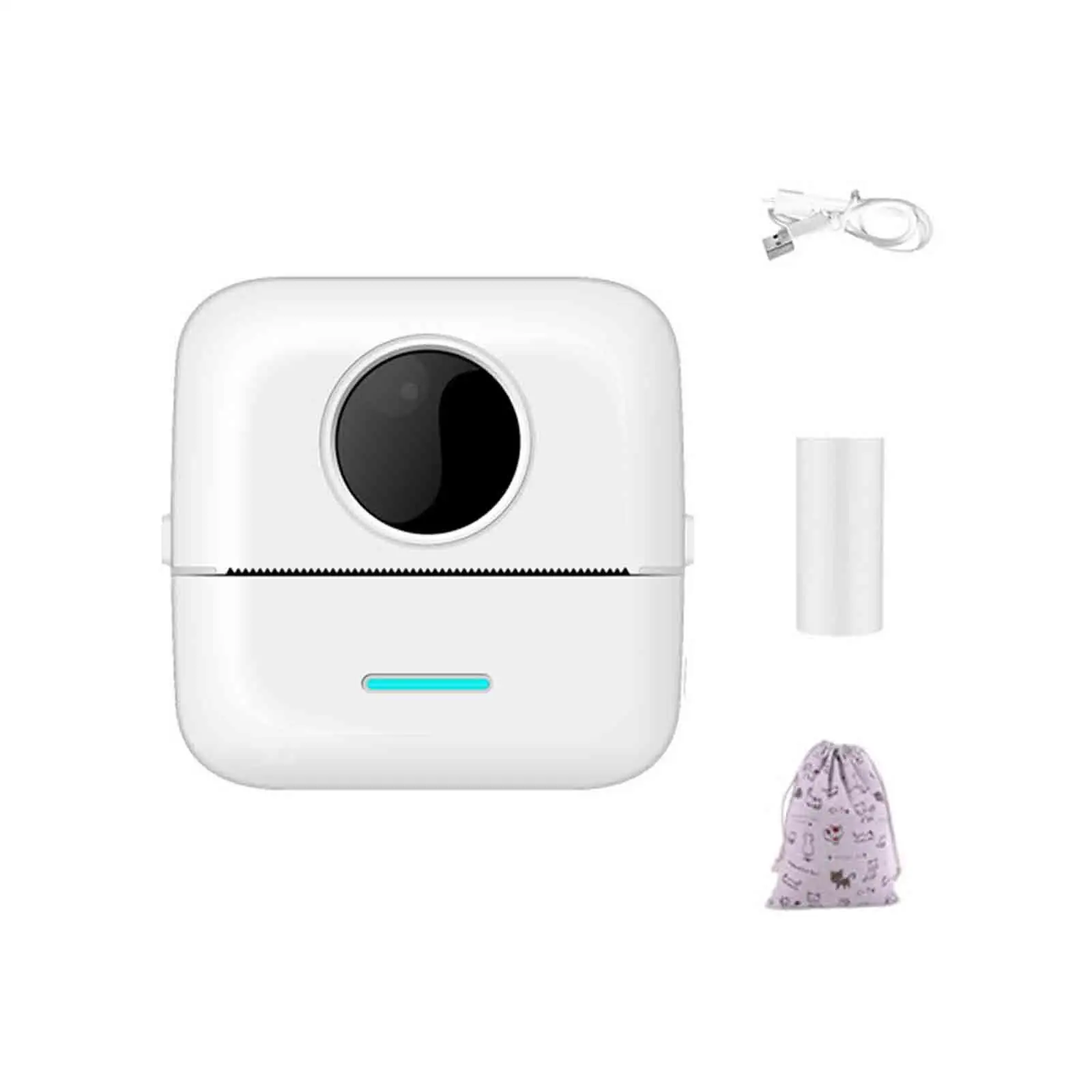 Portable Thermal Printer with 10 Rolls of Thermal Paper Mini Inkless Printer for