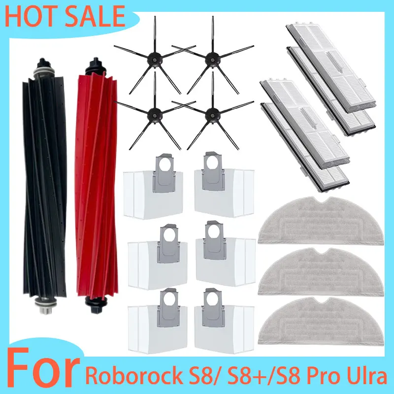 For Roborock S8 S8 Pro Ultra S8+ Spare Parts DuoRoller Main Side Brushes Mop Cloths HEPA Filters Dust Bags Accessories